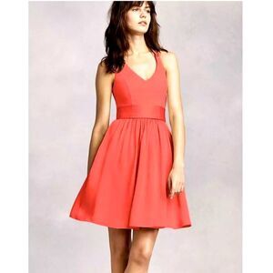 Vera Wang White Mini Cocktail Halter Belted Dress Coral Reef Size 4 Wedding Glam